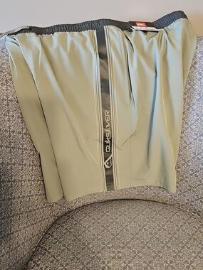 Quiksilver Sage Green Men's Swim Shorts with Black Logo Stripe